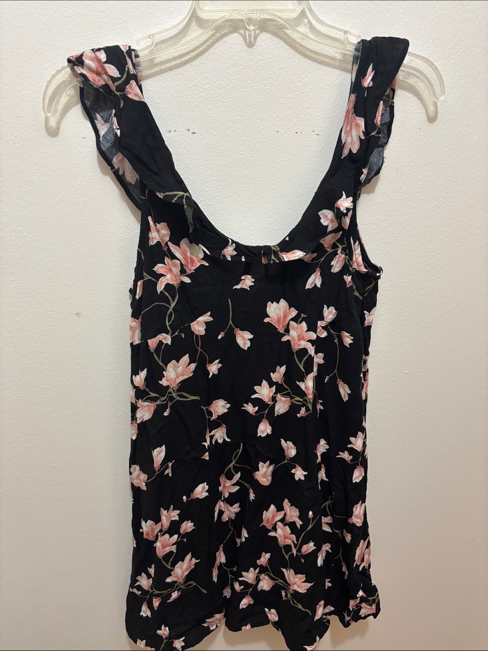 Pink Cherry Blossom Black Ruffle Sundress Size Med